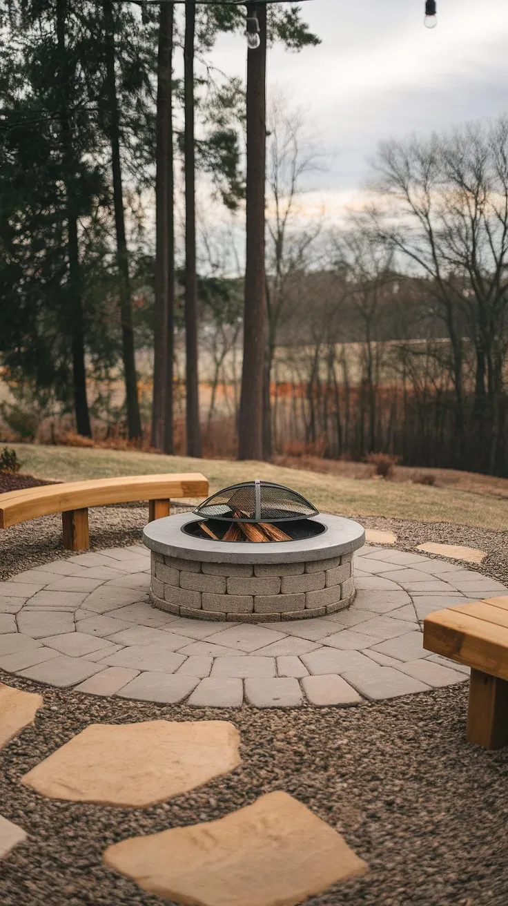 Cozy nights and crackling flames await. This fire pit patio, a stunning example of backyard landscaping ideas, offers the perfect setting for romantic yard ideas.  The outdoor fire pit designs, complete with lighting around the fire pit and thoughtful fire pit seating ideas, transform this firepit backyard into a haven.  The concrete bonfire pits and surrounding stone pavers create a sophisticated ambiance, showcasing exceptional fire pit landscaping.