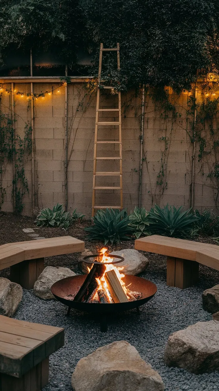 Cozy nights and crackling flames await. This fire pit patio, nestled amongst charming fire pit landscaping, offers the perfect setting for romantic yard ideas.  The outdoor fire pit designs, complete with fire pit seating ideas and thoughtful lighting around the fire pit, create an enchanting atmosphere. Consider this inspiration for your own backyard landscaping ideas and bonfire pits.