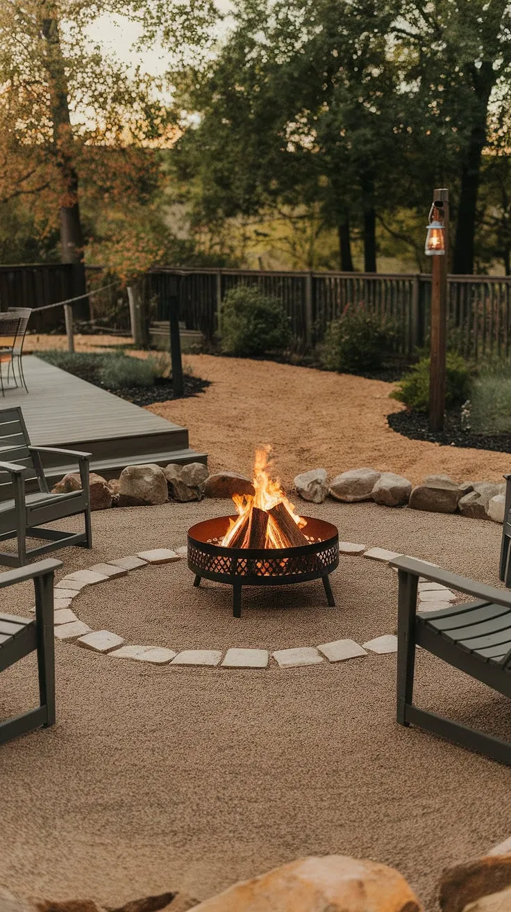 Imagine evenings spent sharing stories and laughter around this inviting fire pit.  This firepit backyard boasts beautiful fire pit landscaping, with clever fire pit seating ideas and lighting around the fire pit enhancing the ambiance.  Get inspired by these outdoor fire pit designs and romantic yard ideas for your own backyard fire features.  Consider these bonfire pits and backyard landscaping ideas to create your perfect outdoor oasis.