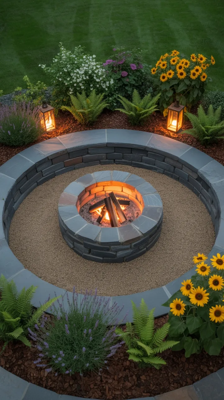 Warm Stone Circle Amid Lavender and Sunflower Glow