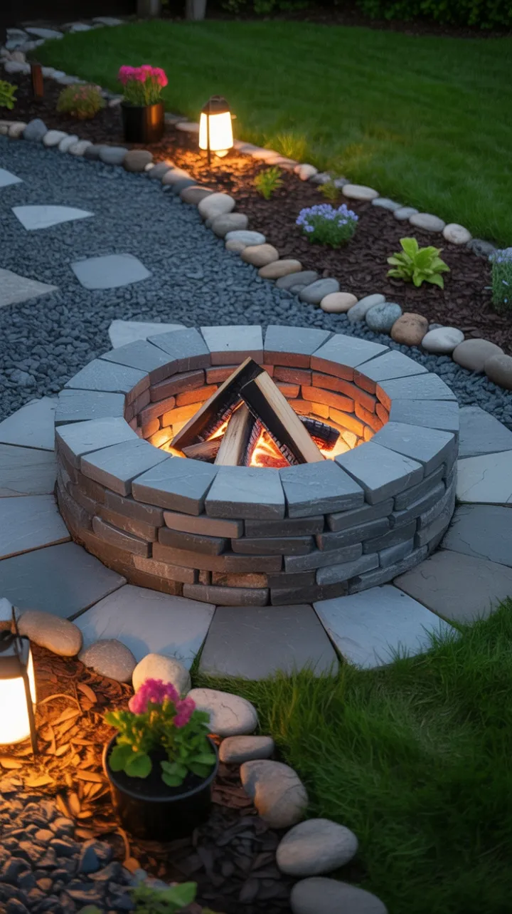 Lantern-Lit Stone Fire Pit Oasis