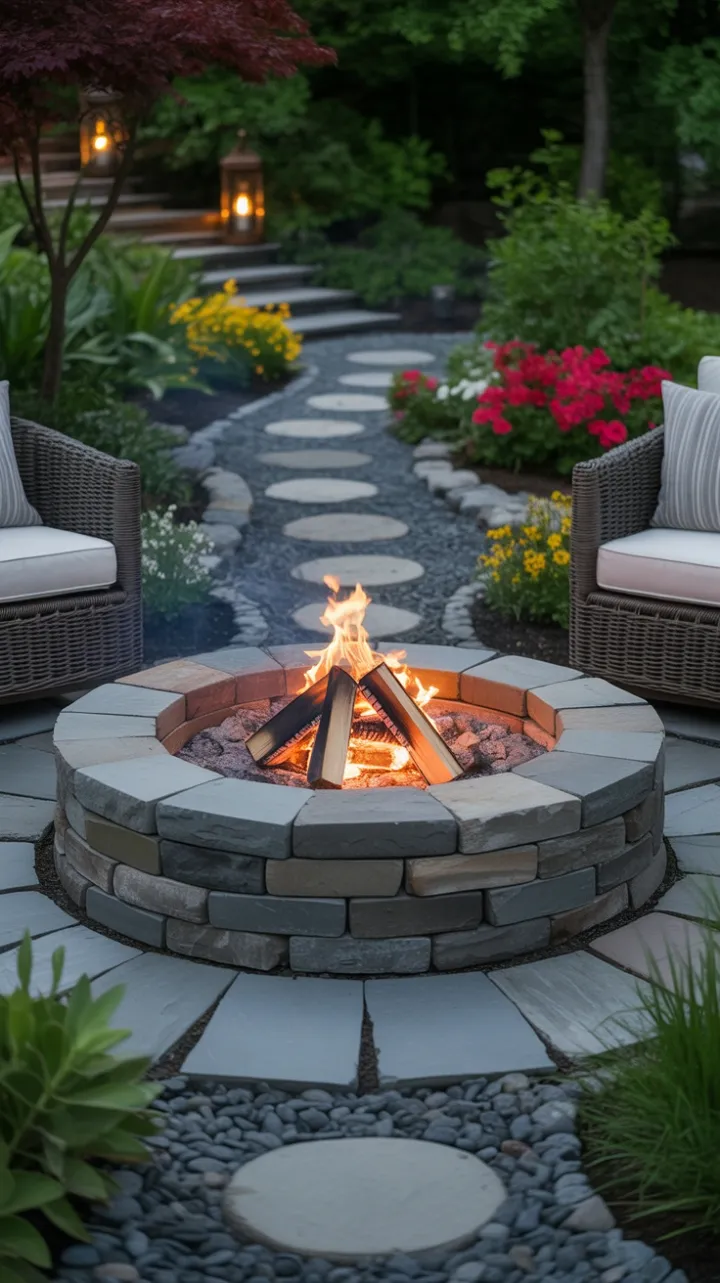 Cozy Stone Fire Pit Retreat Under Lantern Glow