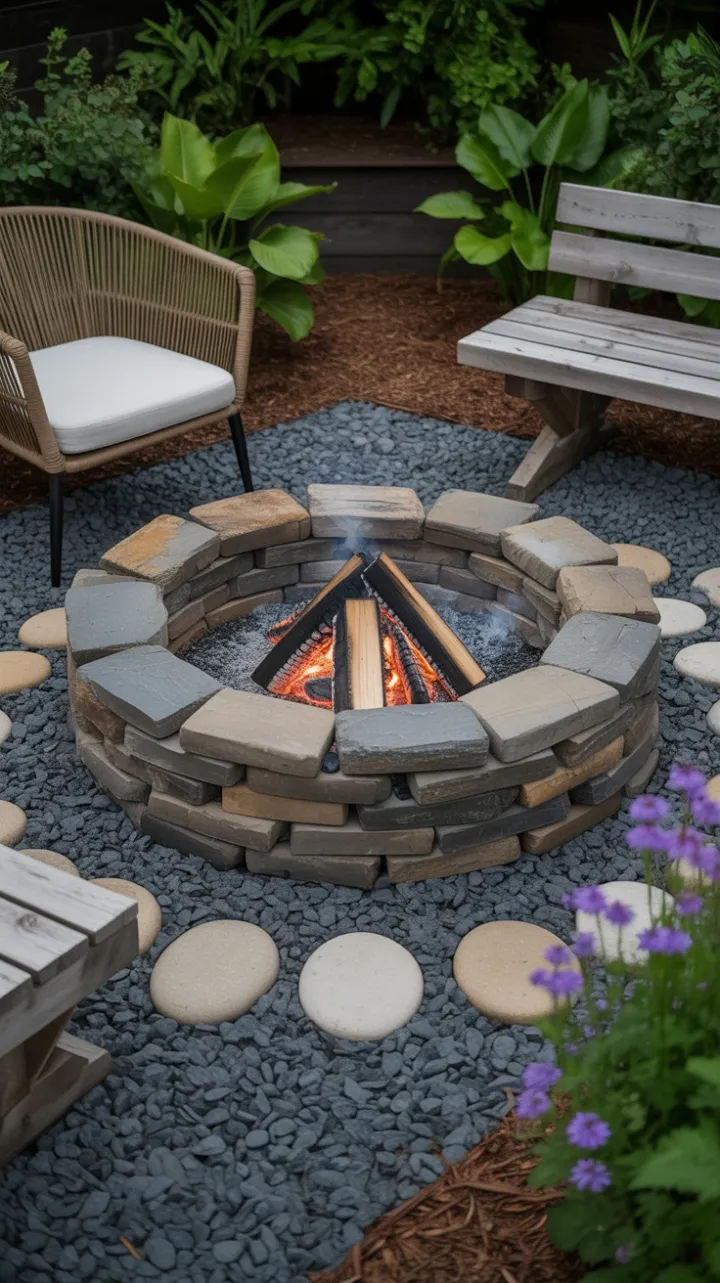Cozy Stone Fire Pit Oasis Surrounded by Lush Garden