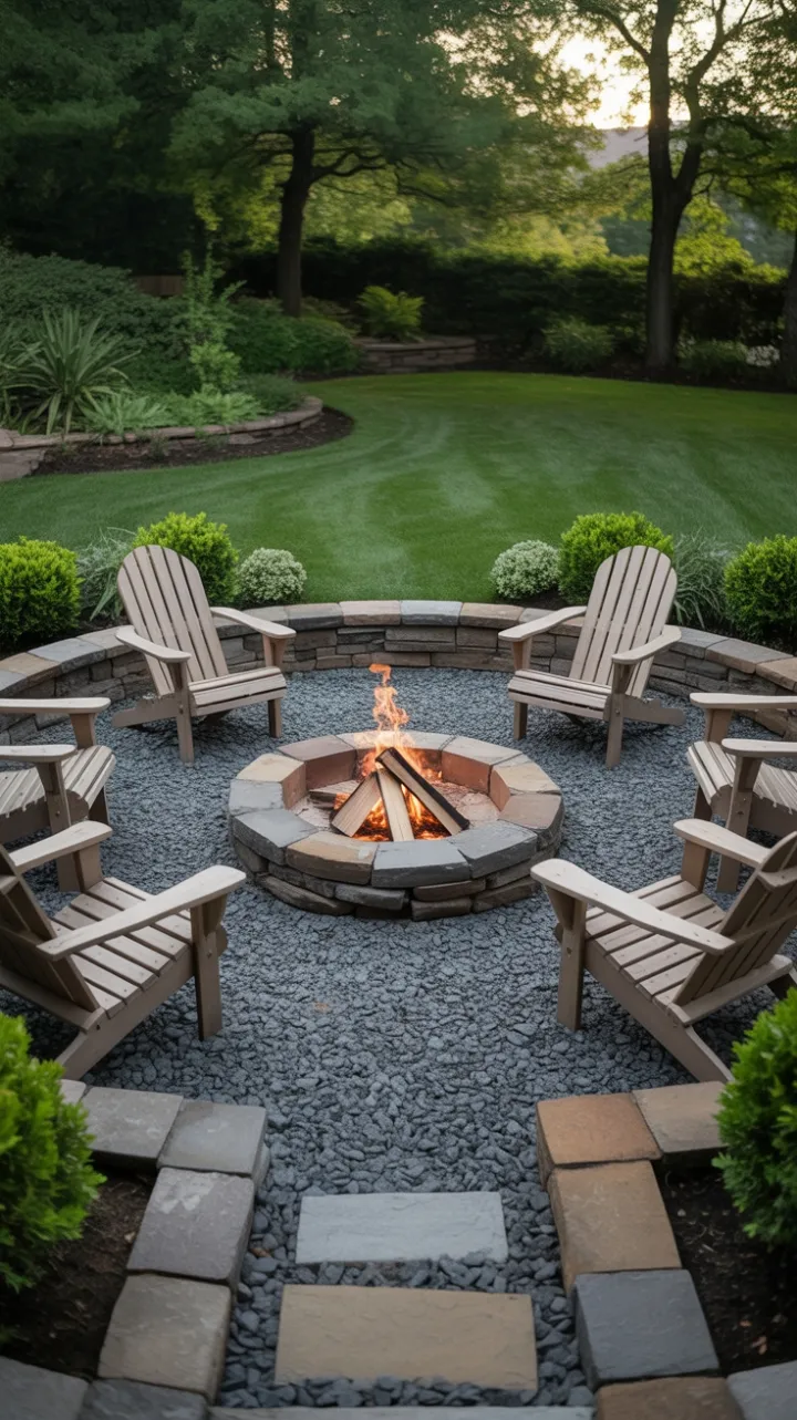 Golden Hour Backyard Retreat with Rustic Stone Firepit