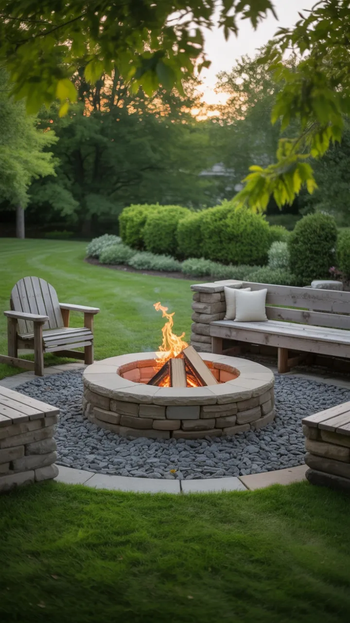 Golden-Hour Stone Fire Pit Retreat