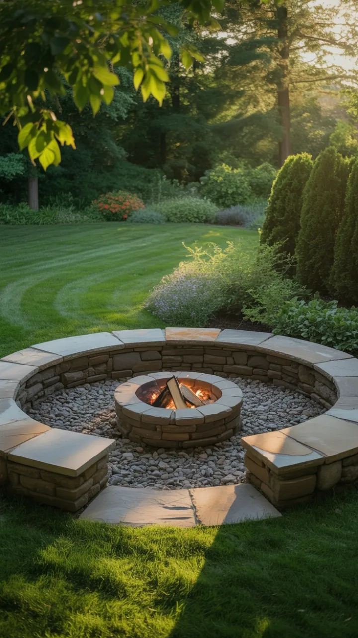 Sunlit Stone Firepit Retreat