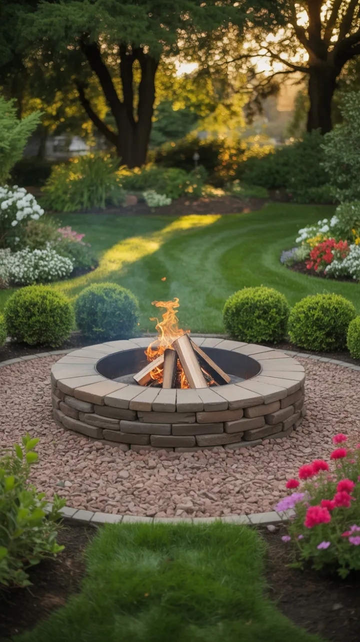 Golden-Hour Garden Retreat Around a Weathered Stone Fire Pit