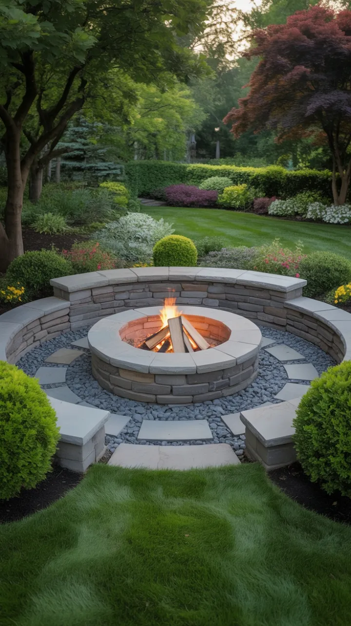Stone Firepit Retreat in Dappled Evening Light