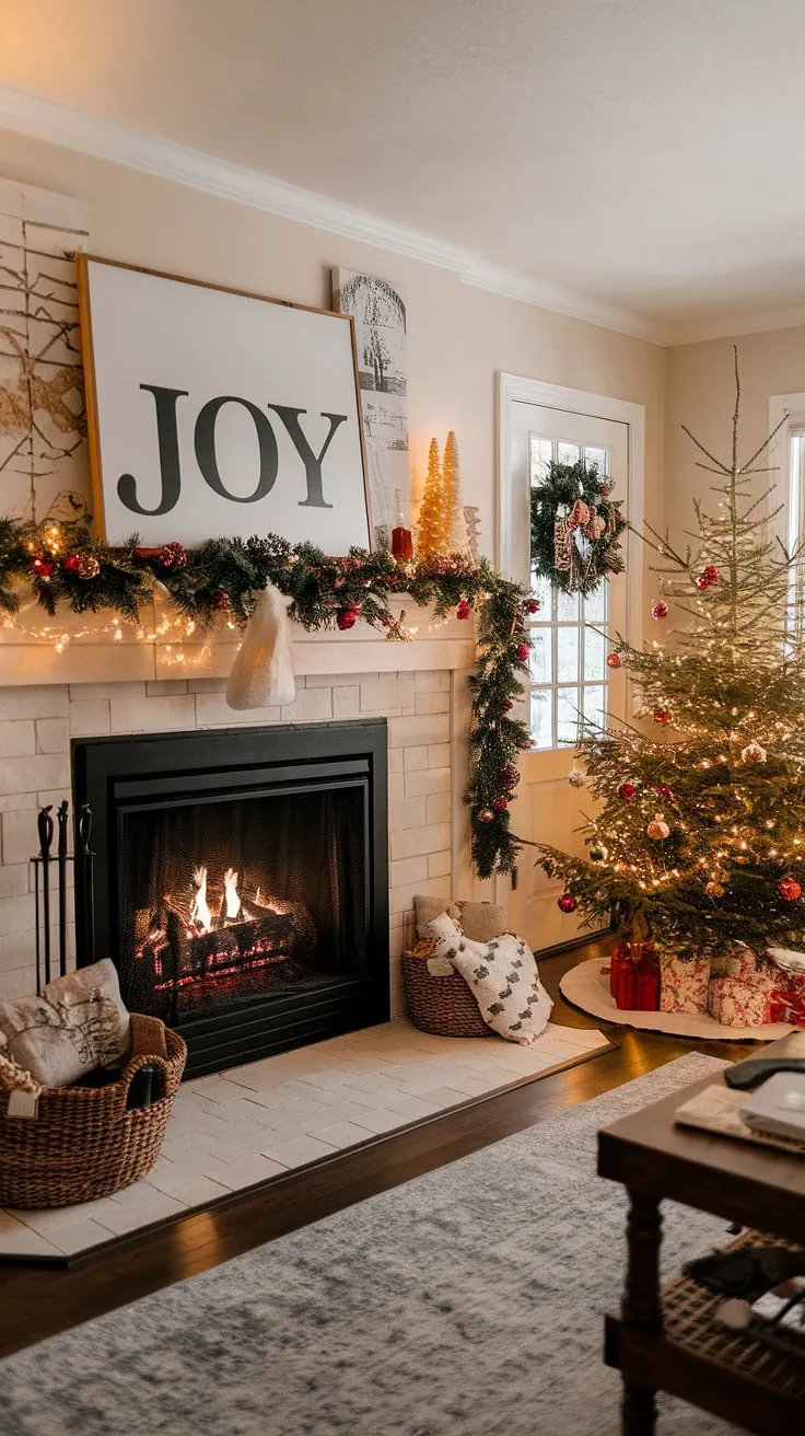 Gather 'round the warm glow of this fireplace backdrop, perfectly set for Christmas backdrop photography.  The joy decorations and twinkling Christmas fireplaces create the ultimate cozy xmas backdrop for unforgettable memories.