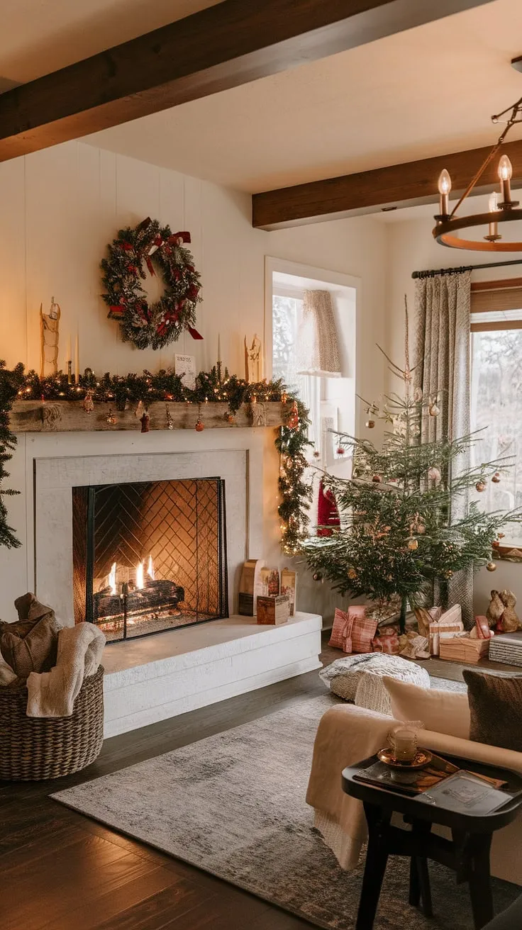 Gather 'round the warm glow of this fireplace backdrop, perfectly set for Christmas backdrop photography.  The crackling fire, twinkling lights, and joy decorations create the ultimate Christmas fireplaces scene, a truly magical xmas backdrop for cherished memories.