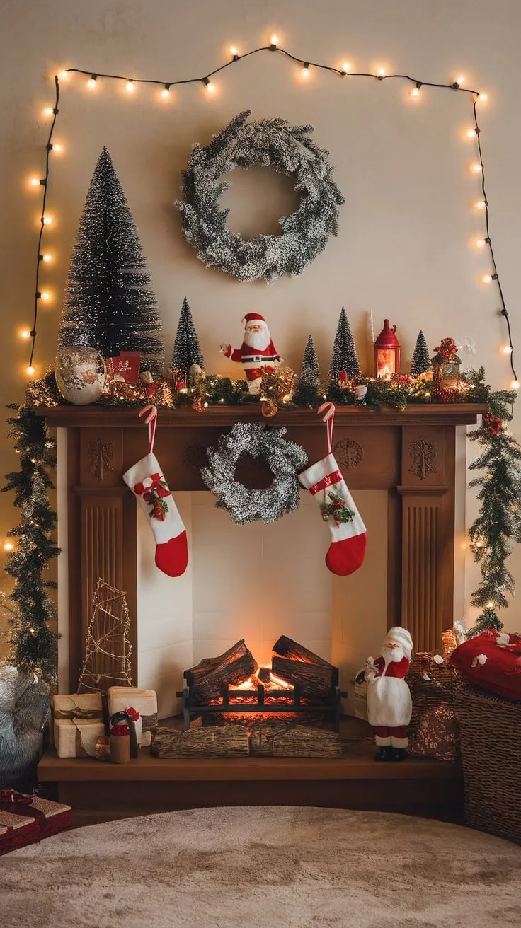 Create unforgettable Christmas memories with this stunning xmas backdrop.  Our meticulously crafted fireplace backdrop is brimming with Christmas decorations, from jolly Santa figurines to shimmering garlands.  The cozy ambiance and festive spirit make it ideal for Christmas fireplaces photography, ensuring your photos radiate warmth and joy.