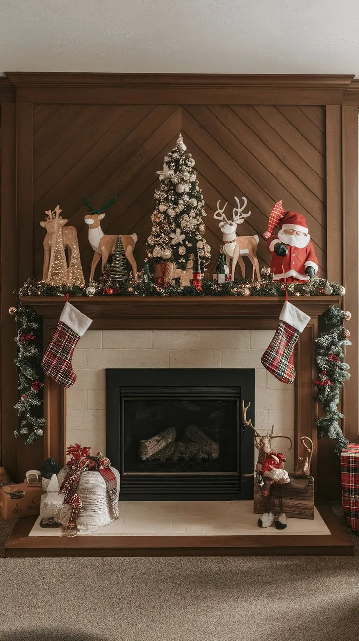 The warm glow of the fireplace, a perfect Christmas backdrop photography setting, is amplified by the joy decorations and festive cheer adorning the mantle.  This Christmas fireplaces scene is the epitome of holiday spirit.