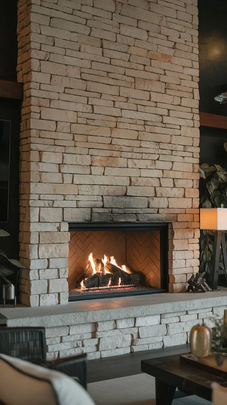 Imagine waking up to the warmth of this wood burning fireplace.  This modern mountain home fireplace, a masterpiece of stone fireplace design, boasts a three-sided fireplace, showcasing innovative three-sided fireplace ideas. The fireplace feature wall ideas are simply exquisite, and the fireplace facade is a testament to clean lines and natural materials.  The absence of a TV above the fireplace creates a tranquil atmosphere, perfect for relaxation.  Consider this design for your own bedroom fireplace or even a luxurious bathroom fireplace.  This is modern fireplace design at its finest.