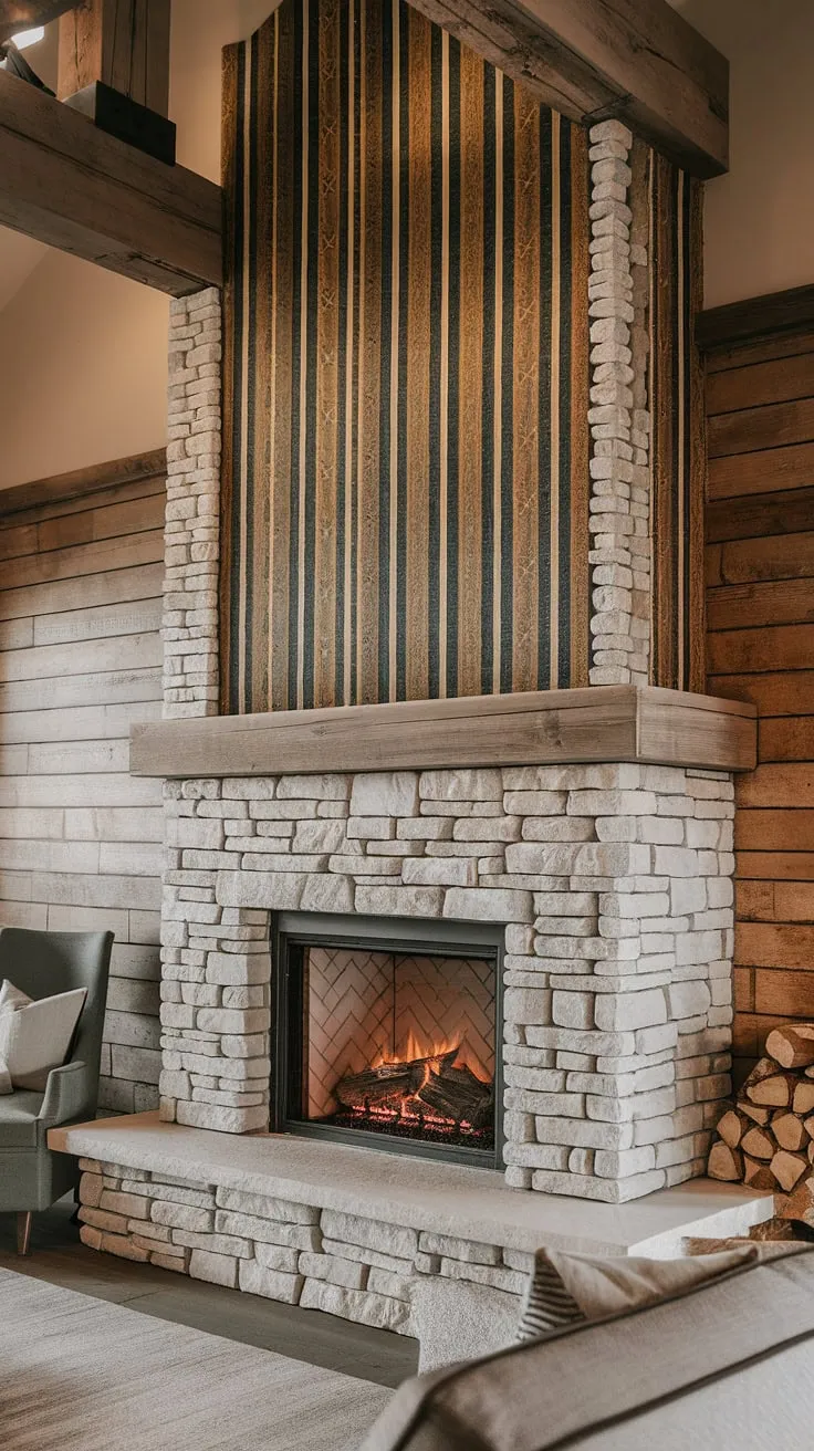This modern mountain home boasts a stunning three-sided fireplace, a true showstopper of modern fireplace design.  The stone fireplace facade, a masterpiece of fireplace feature wall ideas, anchors the room, its warmth enhanced by the wood burning fireplace.  Note the absence of a TV above—a conscious choice showcasing the fireplace as the focal point. This fireplace revamp ideas inspiration is perfect for bedroom fireplace or even bathroom fireplace designs, proving that a wood burning fireplace can be both functional and stylish.