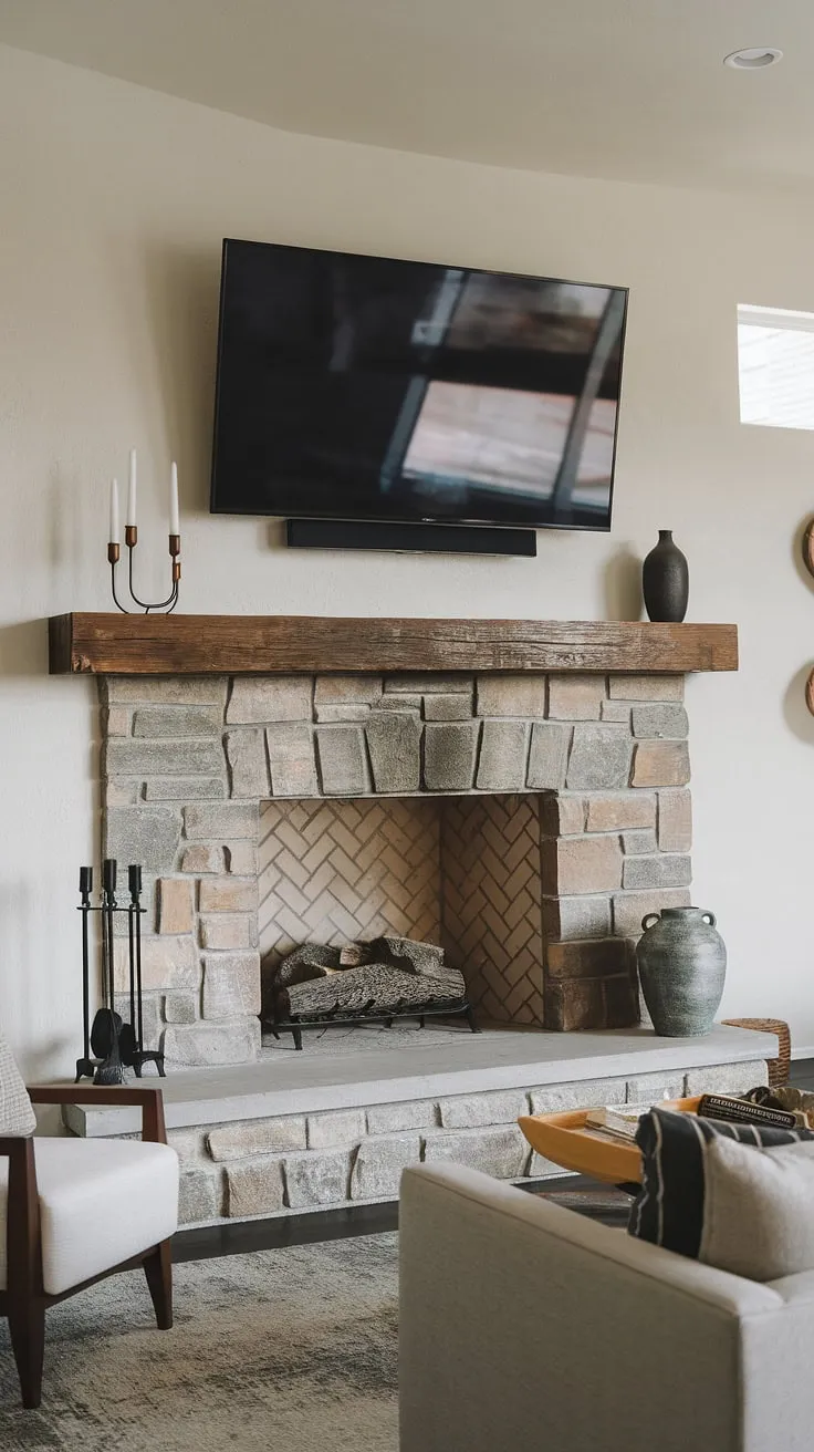 This modern fireplace wall with tv is a masterclass in design.  The wall-mounted tv fireplace setup effortlessly combines comfort and convenience, making this fireplace wall with tv the heart of the home.  The fireplace tv wall design is both practical and aesthetically pleasing, offering a stylish solution for a living room fireplace tv setup.  Consider this your inspiration for tv above fireplace ideas, a perfect example of a fireplace and tv combination done right.