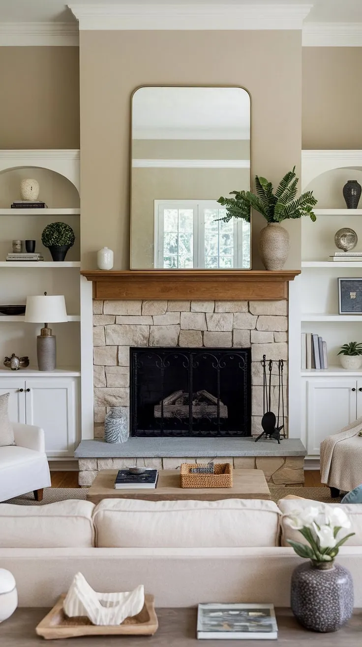 Our home fireplace is the heart of our living room remodel.  The fireplace built-ins, carefully curated living room decor fireplace accents, and the warm stone surround create a cozy and inviting atmosphere.  This fireplace makeover was all about maximizing space and style, offering endless fireplace ideas for anyone considering a similar project.  The living room fireplace is truly the focal point, and we love how it all came together.