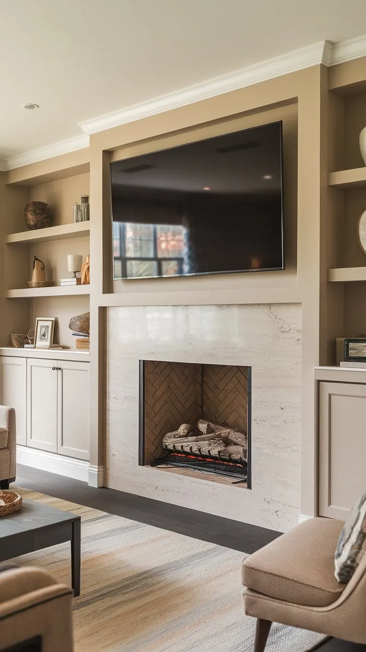 From drab to fab! This living room remodel centers around a breathtaking home fireplace, featuring a striking fireplace TV wall and clever fireplace built-ins. The fireplace ideas here are both functional and aesthetically pleasing, creating a living room fireplace that's the heart of the home.  This fireplace makeover is a testament to the power of thoughtful design.