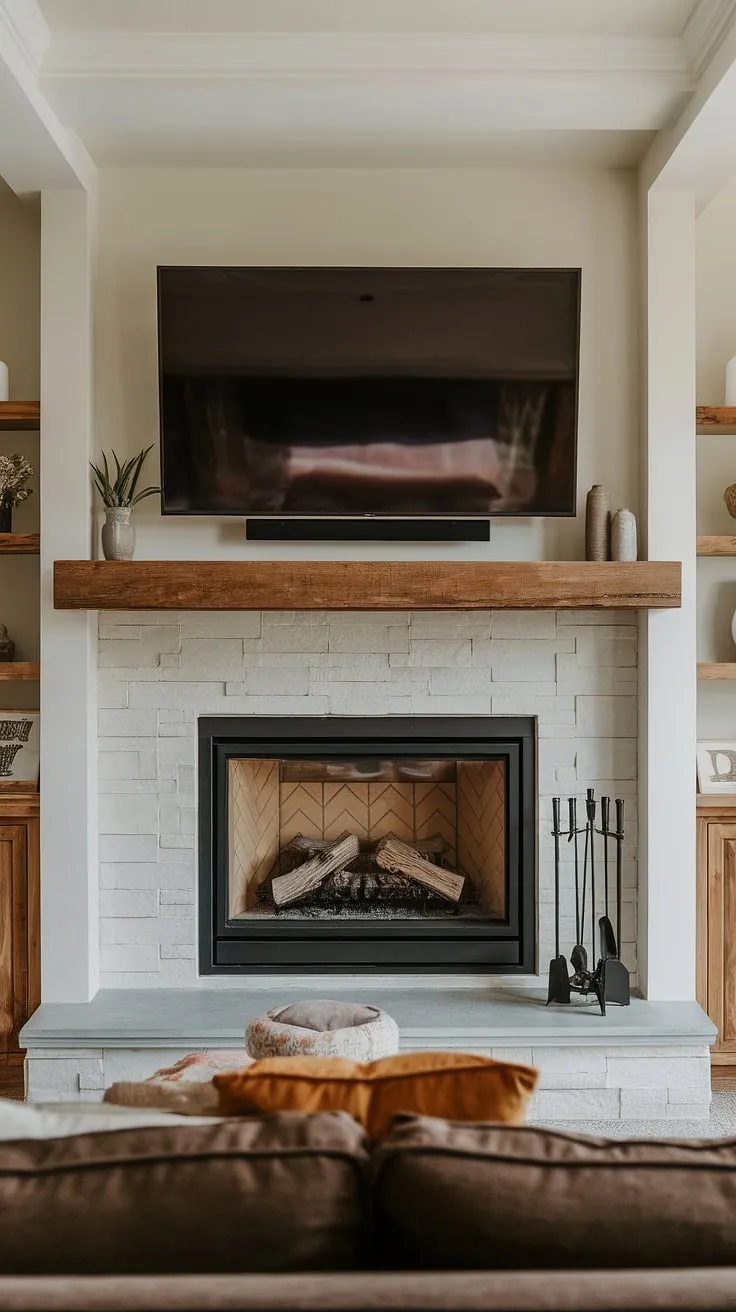 Transforming a living room with a fireplace is easier than you think! This fireplace tv wall showcases a beautiful fireplace built ins, a perfect example of a home fireplace upgrade.  From the fireplace makeover to the overall living room remodel, this space demonstrates how a few key design choices can create a cozy and sophisticated atmosphere.  Get inspired by these living room fireplace ideas and consider a fireplace remodel of your own.