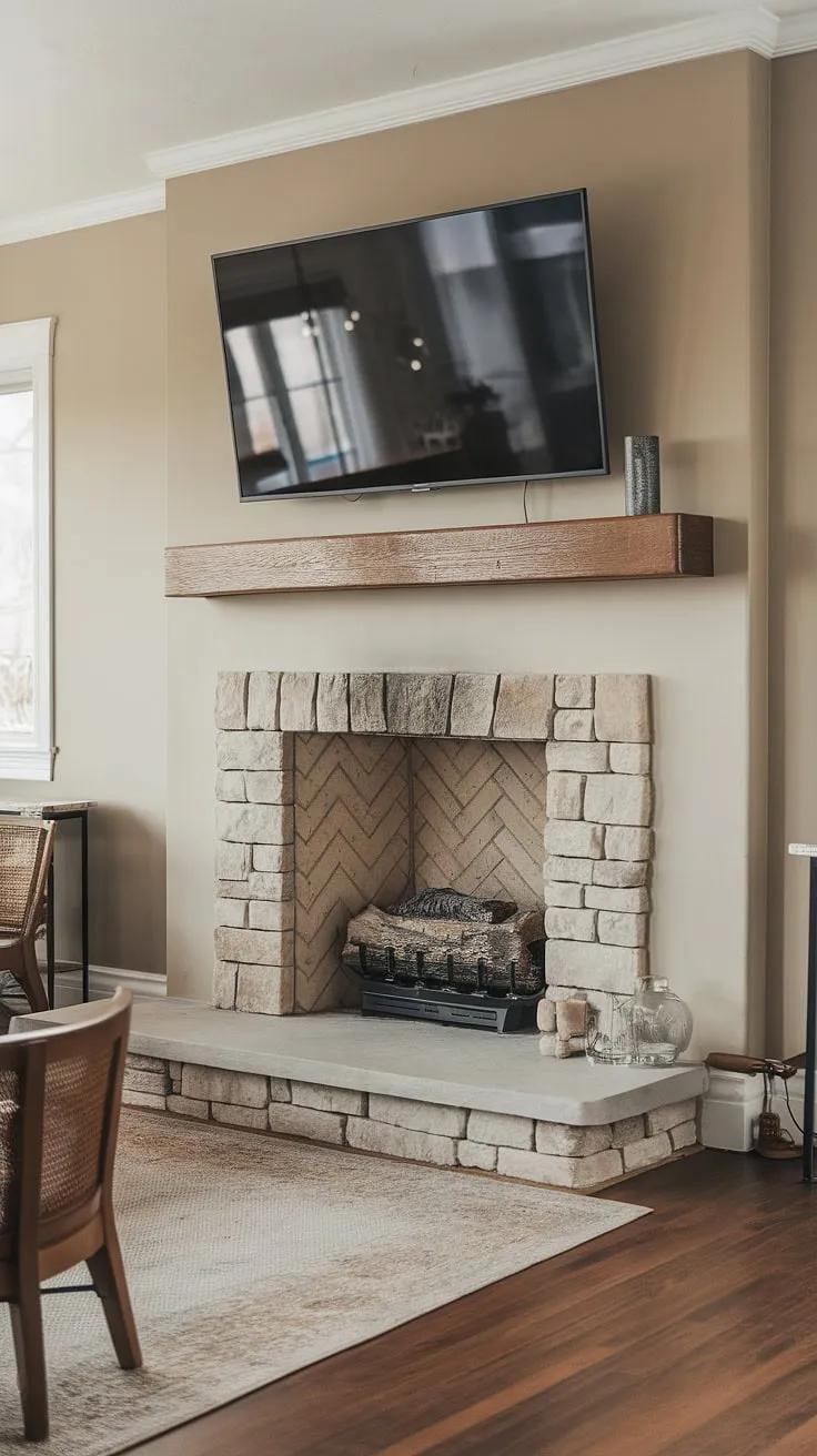 The perfect blend of cozy and contemporary: a fireplace tv mount seamlessly integrates the warmth of the fireplace with the sleekness of the wall-mounted TV, creating a stunning fireplace and tv setup. This fireplace with tv design showcases a tv over fireplace, a fireplace under tv arrangement that's both functional and visually appealing, thanks to a thoughtful tv fireplace installation.
