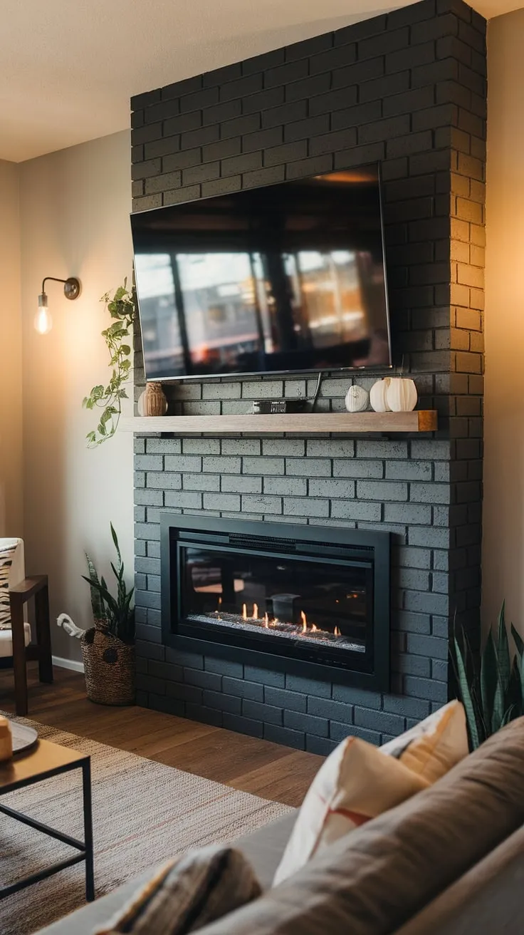 Cozy nights are made better with this stunning fireplace and TV setup.  The fireplace tv mount provides the perfect blend of warmth and entertainment, showcasing a seamless tv over fireplace design. This fireplace with tv installation is the ultimate in modern living, a true fireplace under tv masterpiece.  The wall-mounted tv fireplace creates a focal point that's both stylish and functional.