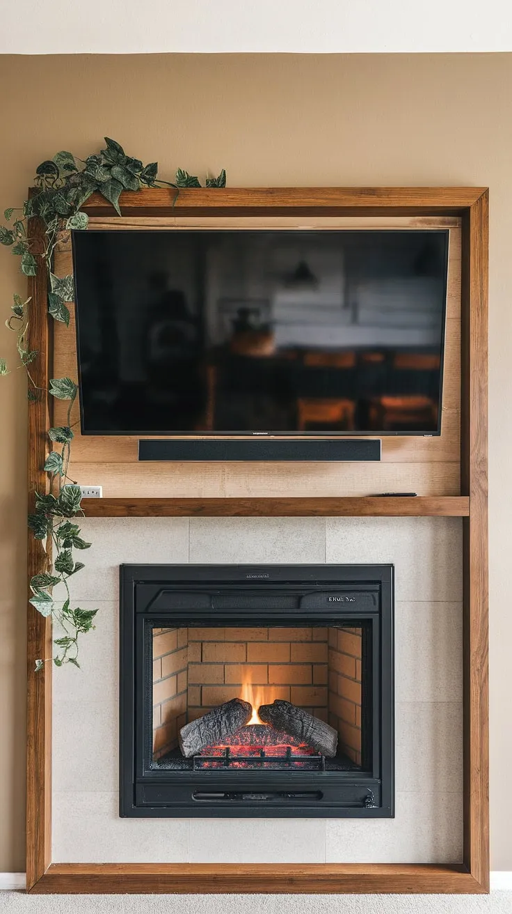 Elevate your living space with this sophisticated fireplace tv design.  A TV over fireplace, expertly installed with a fireplace tv mount, creates a striking mounted tv fireplace. This fireplace and tv setup is more than just a TV above fireplace; it's a statement piece. The fireplace under tv is perfectly integrated, resulting in a stunning wall-mounted TV fireplace that's both functional and aesthetically pleasing.  This fireplace with tv is the epitome of a successful fireplace tv installation.
