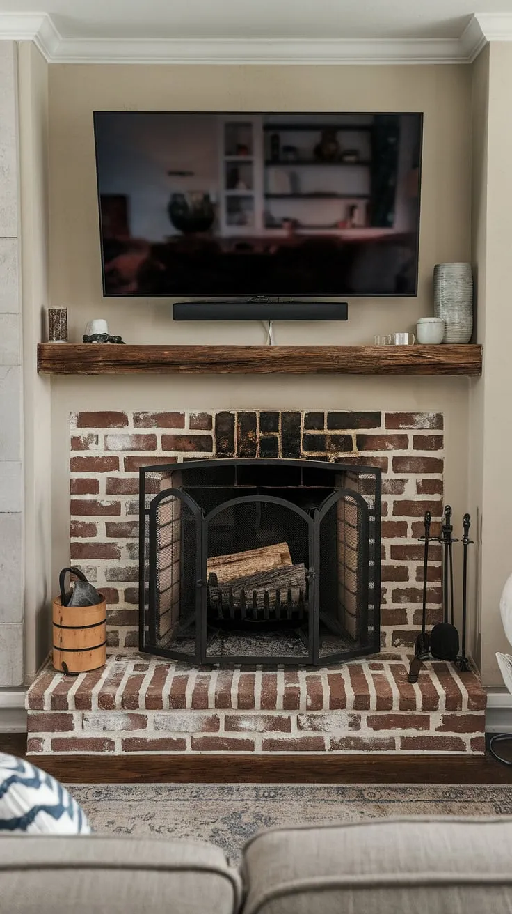 The ultimate entertainment and relaxation space: a wall-mounted TV fireplace seamlessly integrates the warmth of a rustic fireplace with the convenience of a TV above fireplace. This fireplace with TV setup, a perfect example of fireplace tv design, showcases a professional fireplace tv installation.  The TV above fireplace and fireplace under TV arrangement is not only visually striking but also maximizes space.  This mounted TV fireplace is the epitome of a sophisticated fireplace and TV setup.
