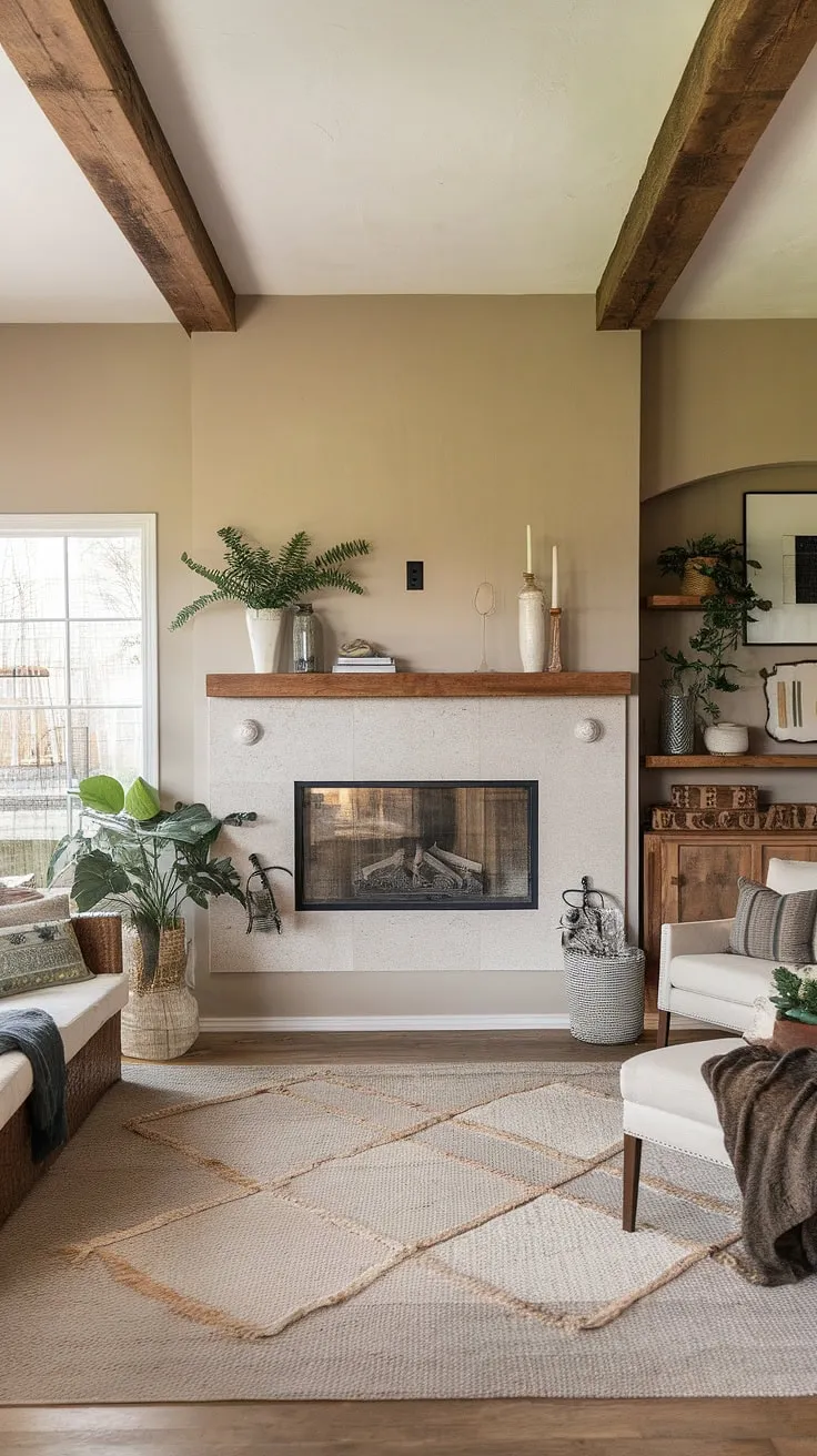This living room fireplace decor is the heart of this stunning living room remodel.  The fireplace makeover, featuring sleek fireplace built-ins and a large glass window, elevates the entire space.  We transformed a fireplaceless living room into a cozy retreat, showcasing the best in home fireplace design and living room decor.  Get inspired by these fireplace ideas for your own home.