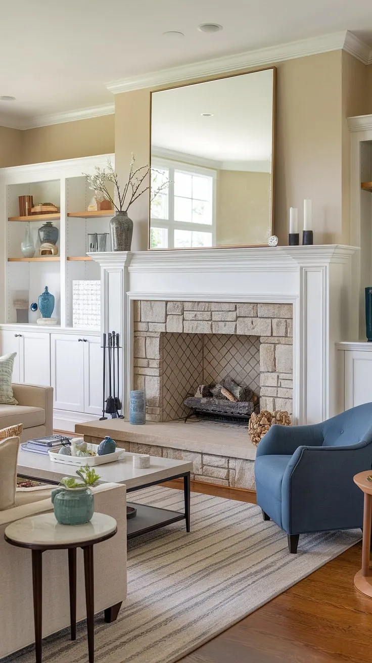 Transforming a fireplaceless living room into a cozy haven with this stunning fireplace built-in.  The living room remodel is complete, showcasing elegant living room fireplace decor and offering endless fireplace ideas for your own home fireplace. This fireplace makeover and fireplace remodel are the heart of this updated living room decor.