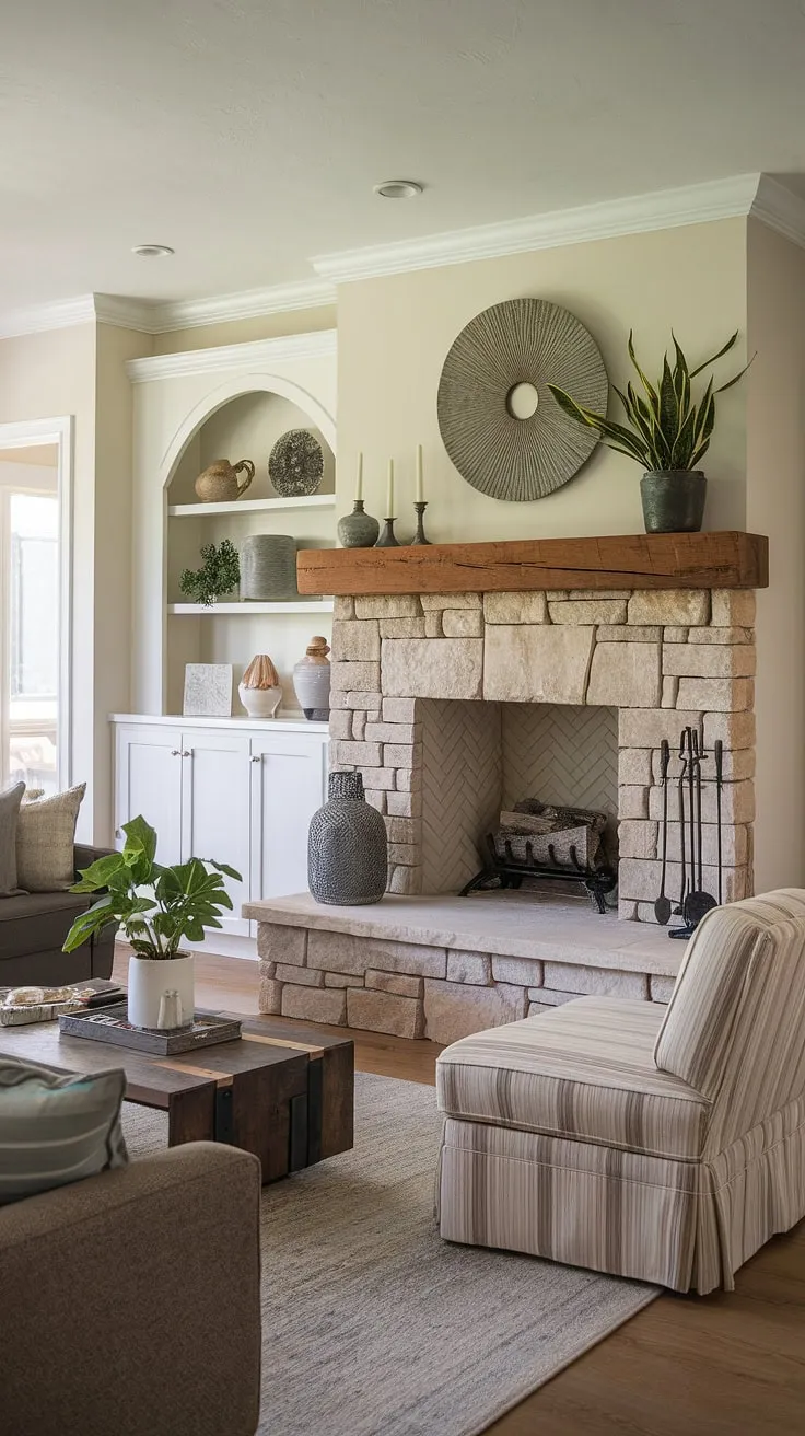 The elegant half wall wainscoting, with its subtly contrasting wainscoting panels and darker wall trim molding, adds a touch of refined sophistication to this living room.  The rich dark flooring complements the wall paneling beautifully, creating a space that's both cozy and stylish.  The careful use of wall molding and half wall molding elevates the entire design.