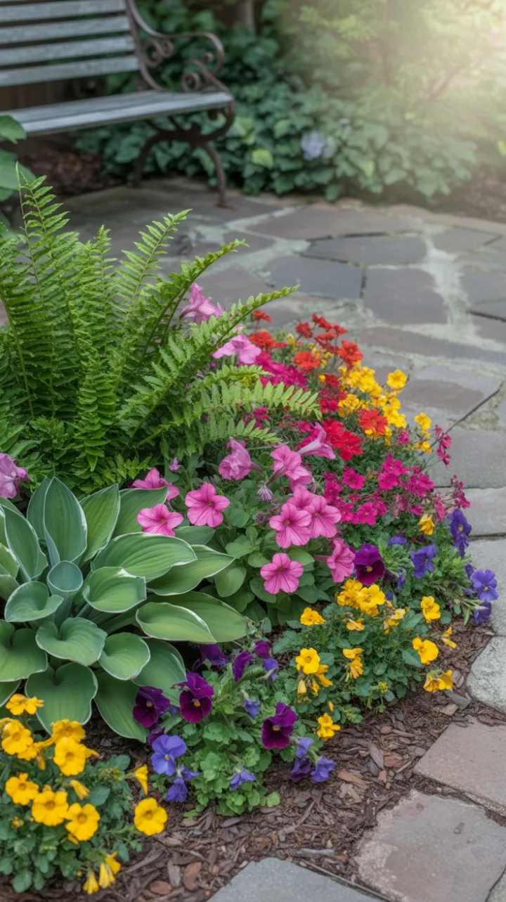 Sunlit Garden Path Winding Through a Tapestry of Blooms