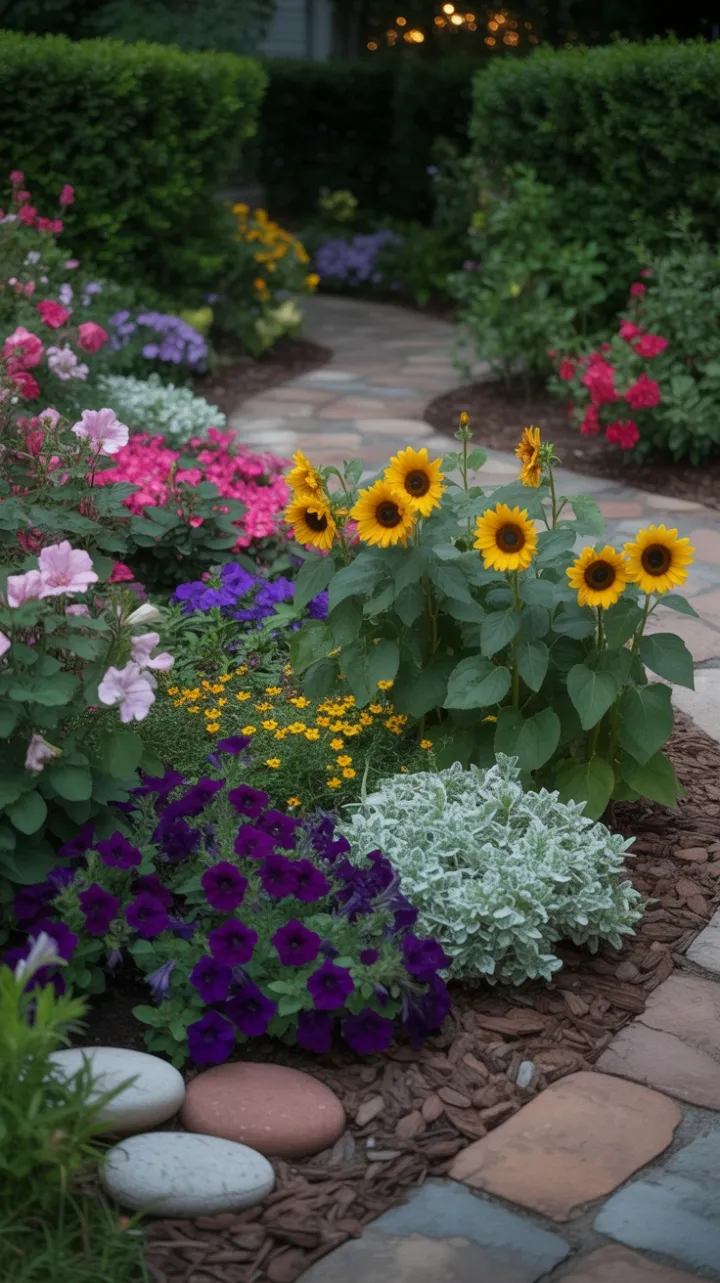 Serene Path Through a Tapestry of Vibrant Blooms