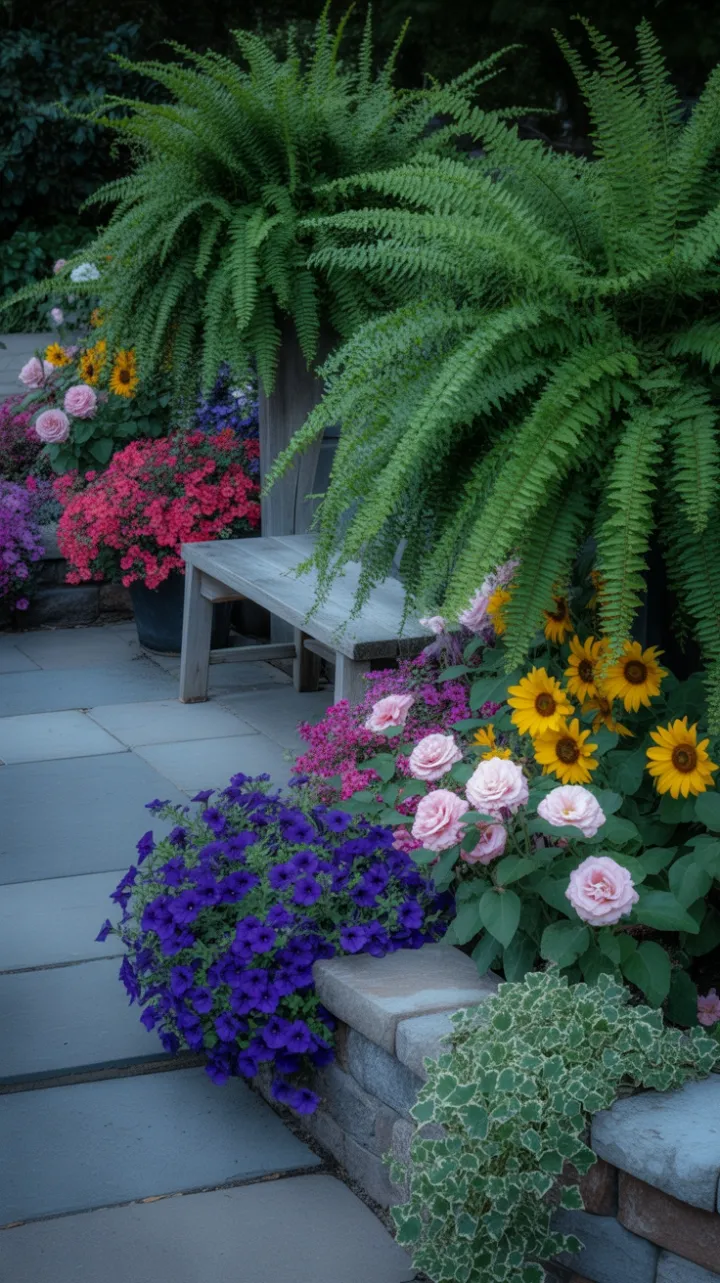 Sunlit Garden Sanctuary with Weathered Stone Path