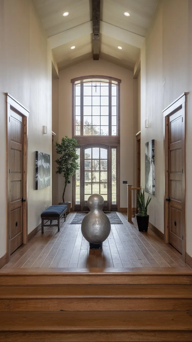 Beige walls and recessed lighting enhance the spacious feel of this inviting entryway.
