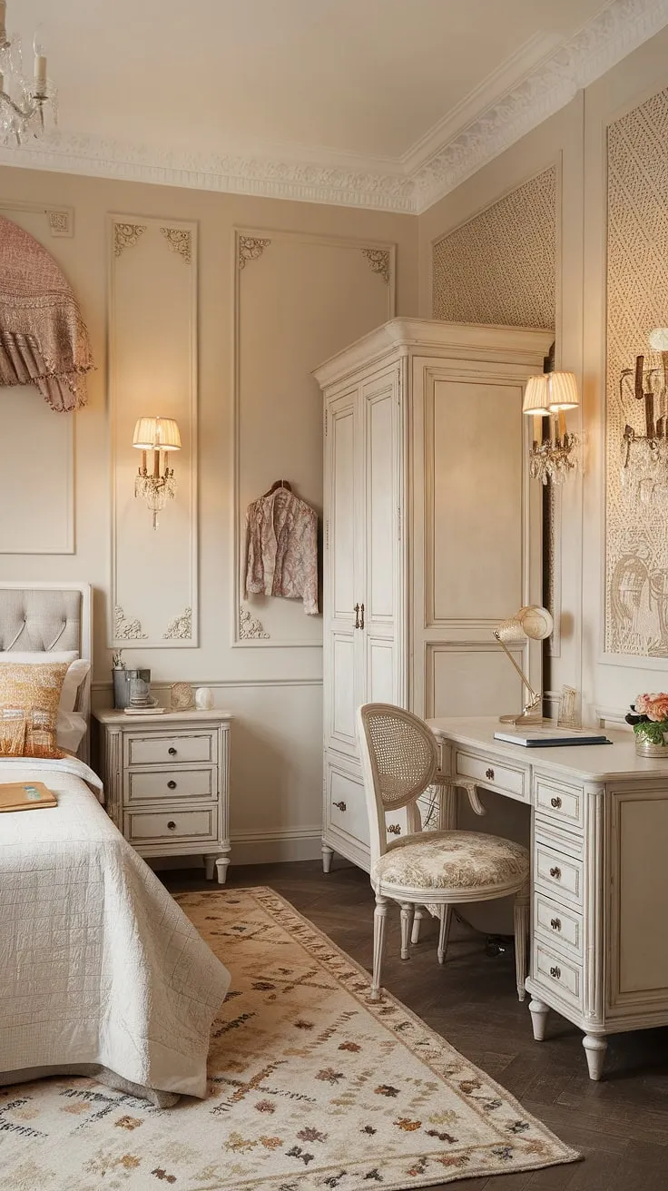 A charming Parisian apartment, small yet elegantly furnished with vintage flair, offers a cozy and intimate atmosphere.