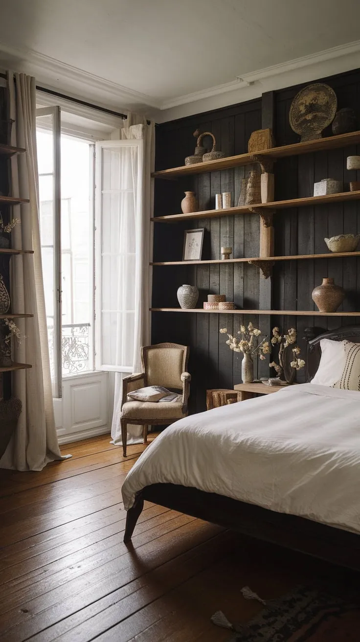 Elegant French country charm fills a sunlit bedroom with organic details