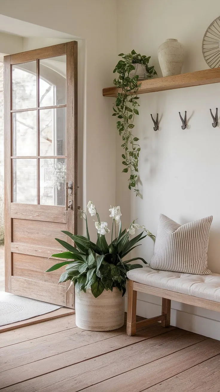 Step into the charm of this modern French country entryway, where rustic elegance meets contemporary style.  The perfect blend of French farmhouse and country style decor creates a welcoming and inviting atmosphere.