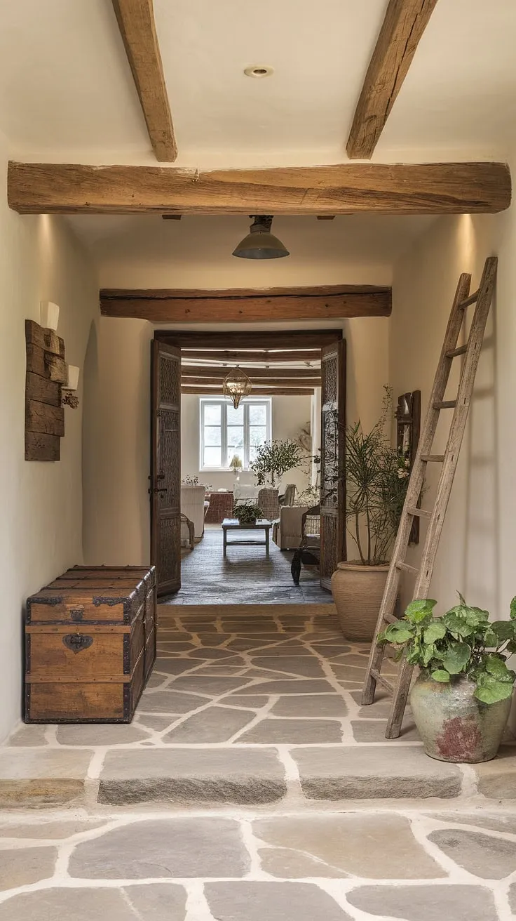 Step into the charm of this modern French country entryway, where farmhouse style meets contemporary elegance.  The perfect blend of rustic and refined creates a welcoming space.
