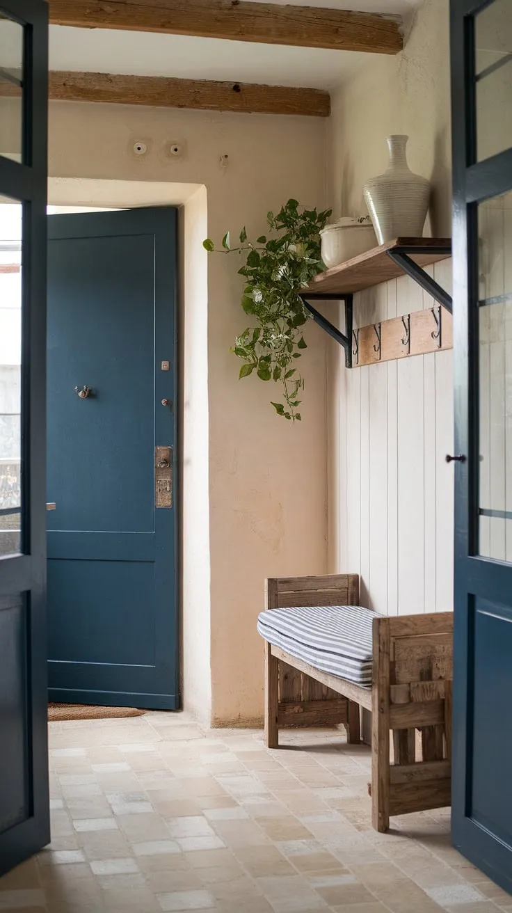 Step into the charm of this modern French country entryway, where farmhouse style meets contemporary elegance.  The perfect blend of rustic and refined creates a welcoming space.