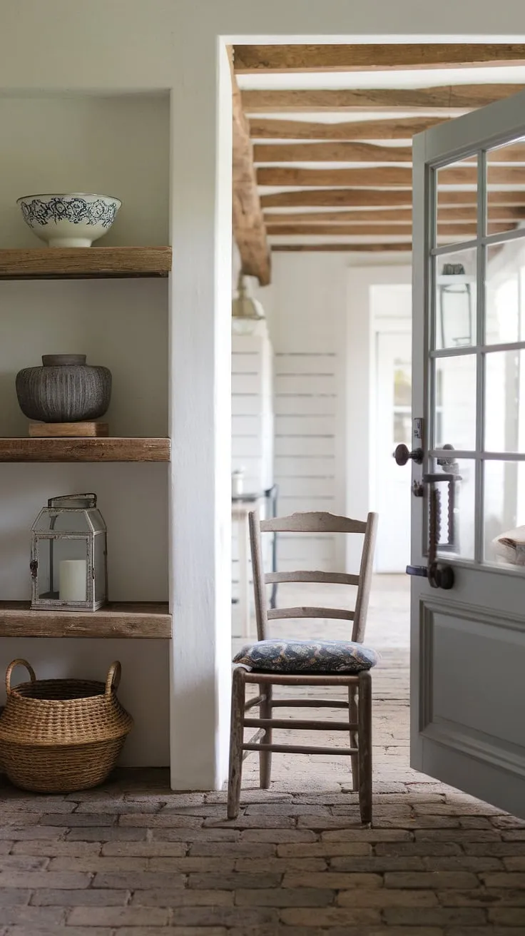 Step into effortless charm. This modern French country entryway, blending the rustic appeal of a French farmhouse with contemporary elegance, sets the tone for the entire home.  The perfect balance of country style and sophisticated design.