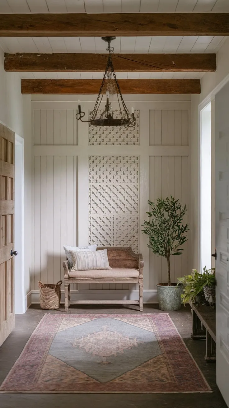 Step into the charm of this modern French country entryway, where rustic elegance meets contemporary style.  The perfect blend of French farmhouse and country style decor creates a welcoming and inviting atmosphere.