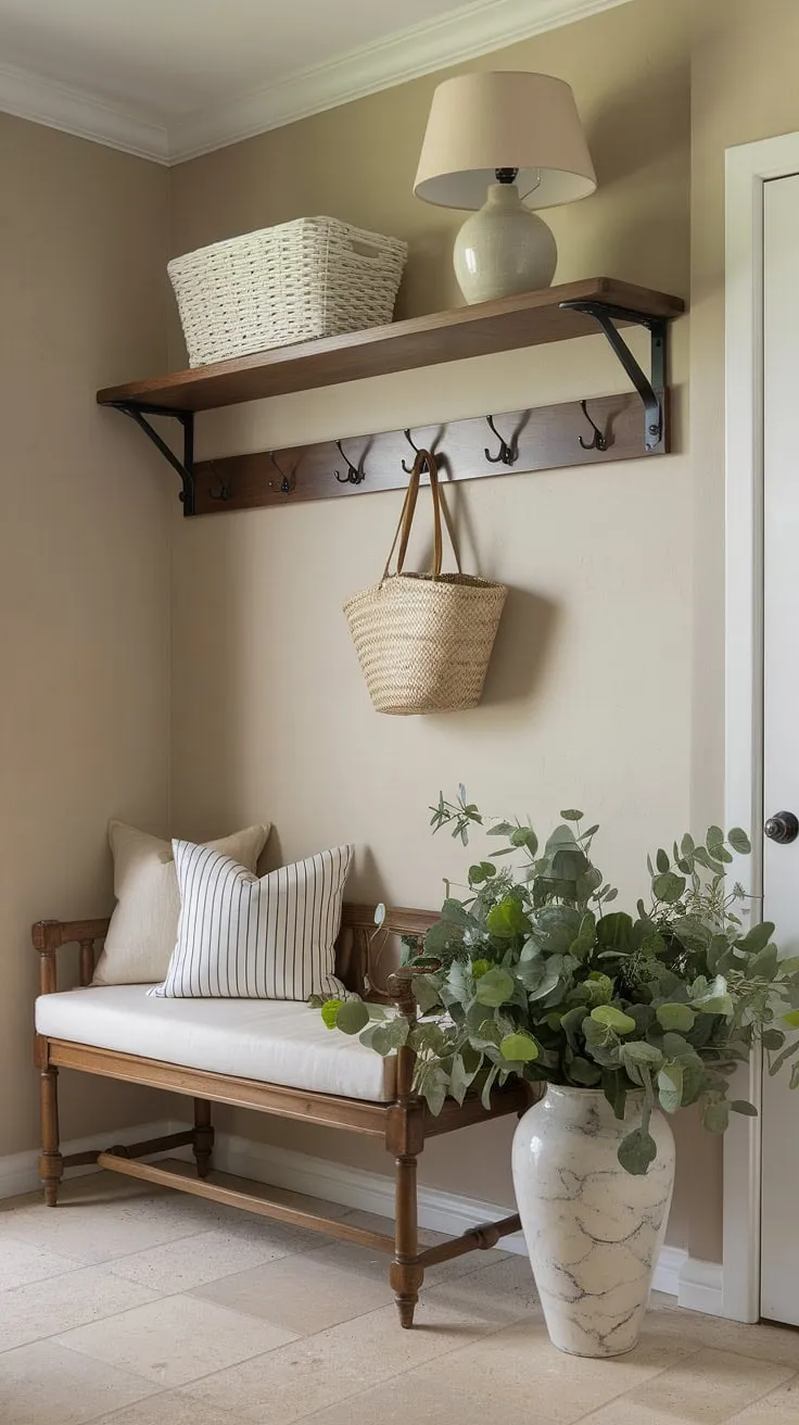 Step into effortless charm. This modern French country entryway, blending the rustic appeal of a French farmhouse with contemporary elegance, sets the tone for the entire home.  The perfect balance of country style and sophisticated design.