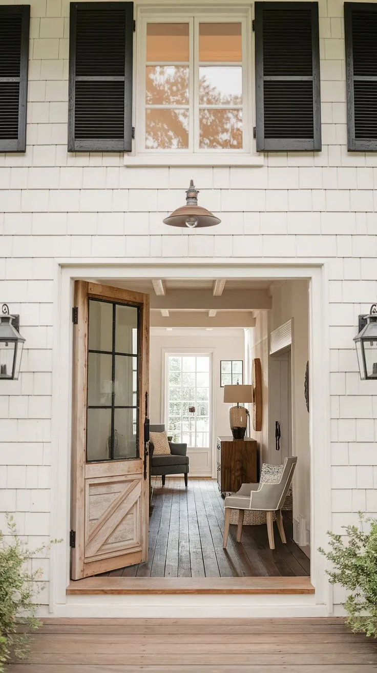 Step into the charming embrace of this modern French country farmhouse, where country cottage farmhouse style meets refined cottage interiors.  The country hallway and entryway decor create a welcoming atmosphere, instantly transporting you to the heart of the French countryside.