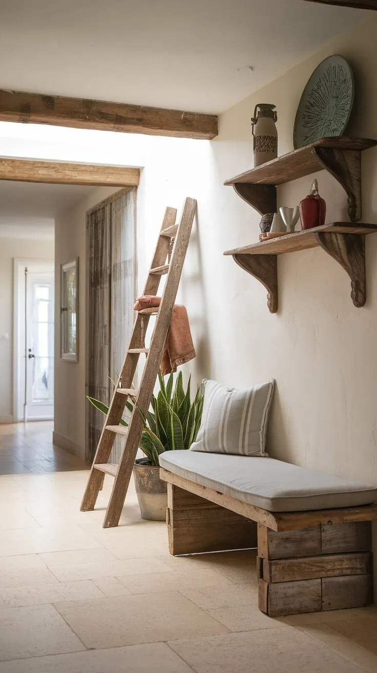 Step into the charming embrace of this modern French country farmhouse, where country cottage farmhouse style meets refined cottage interiors.  The country hallway and entryway decor create a welcoming atmosphere, instantly transporting you to the heart of the French countryside.