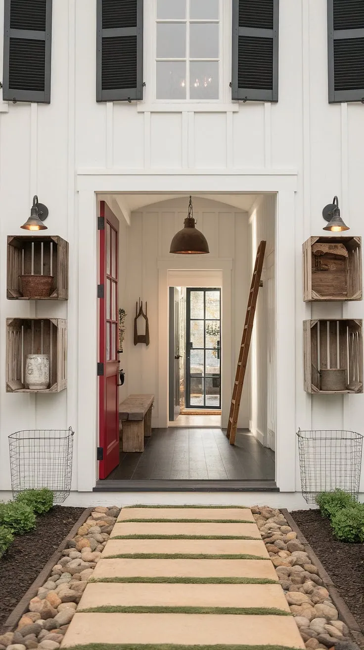 This country hallway, showcasing the best of modern French country and country cottage farmhouse design, is the perfect introduction to the cottage interiors within.  The entryway decor is a delightful blend of rustic charm and sophisticated elegance, reflecting the unique spirit of a French country farmhouse.