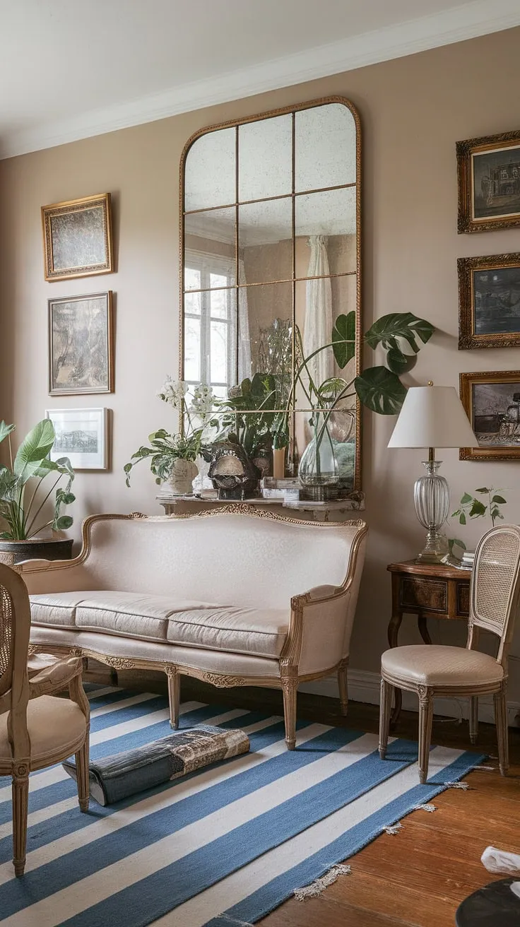 Dreaming of a cozy escape? This small French country home embodies the charm of French country style, with its French cottage decor and French farmhouse decor touches creating a truly inviting French country living room.  The country style decor throughout makes this space feel warm, welcoming, and perfectly suited for relaxed French country interiors.