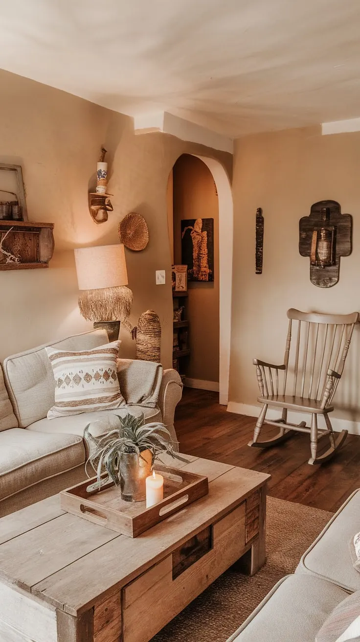 This small French country home boasts charming French cottage living room, showcasing the best of French country interiors and country style decor.  The quintessential French farmhouse decor creates a cozy and inviting atmosphere.