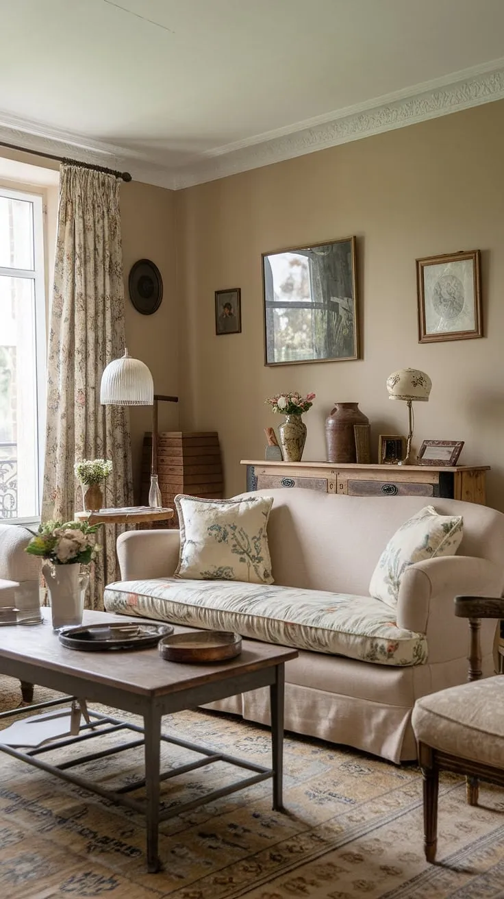 This small French country home embodies the charm of French cottage living room style.  The French country interiors, with their blend of French farmhouse decor and country style decor, create a cozy and inviting atmosphere.