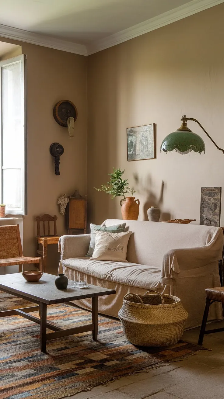 This small French country home boasts charming French cottage living room, perfectly embodying French country style and French farmhouse decor.  The country style decor creates a cozy and inviting atmosphere.