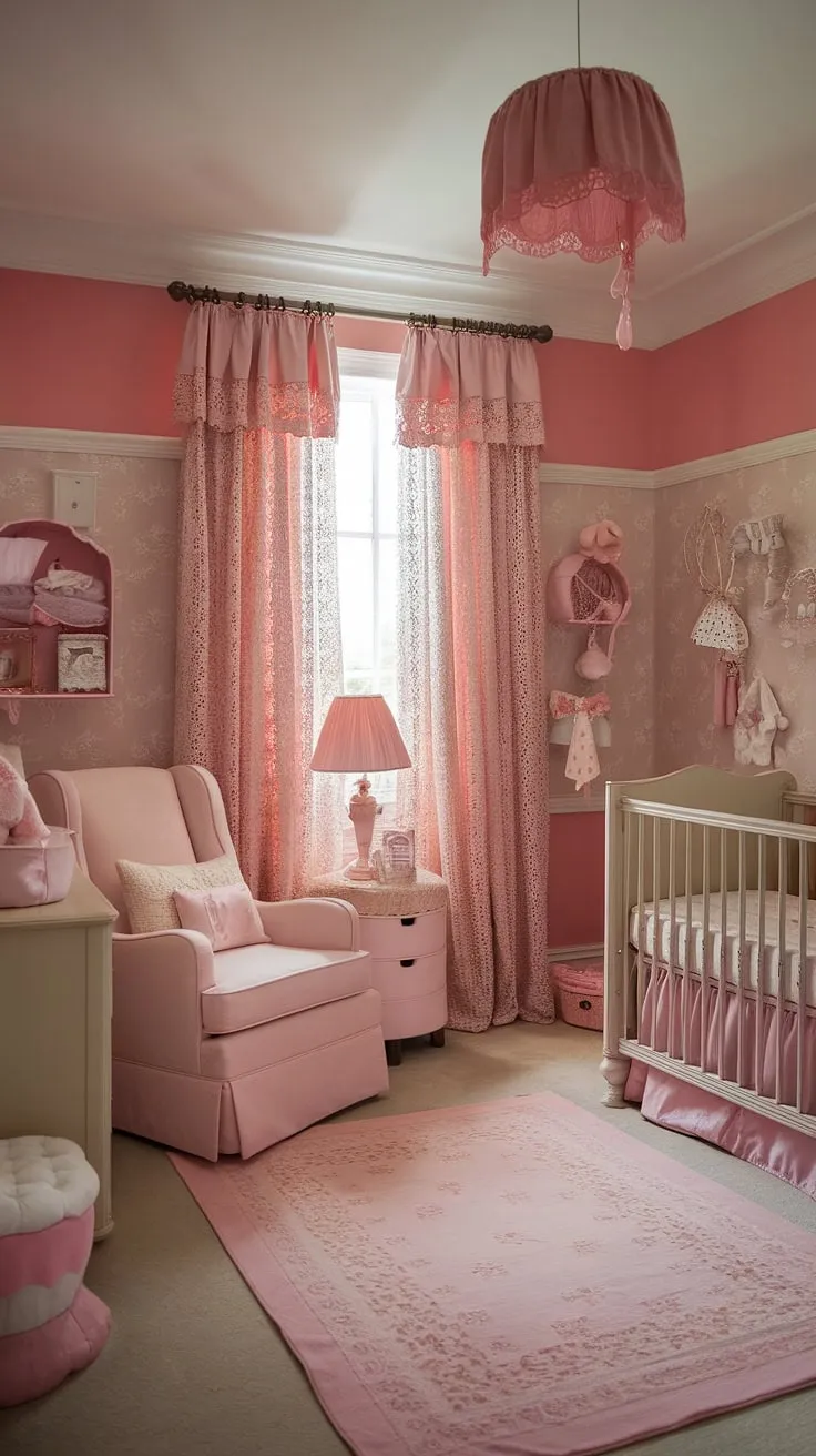 Discover the epitome of elegance in this French country nursery.  This baby girl nursery ideas showcase a sophisticated yet sweet aesthetic, perfect for a little one's arrival.  The thoughtful nursery organization and charming details make this baby room themes a true inspiration for parents-to-be.  Explore girl nursery ideas and nursery inspiration for girls to create a space as lovely as this.