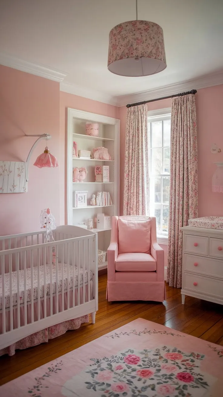 This charming French country nursery is the epitome of girly nursery design.  Explore these girl nursery ideas, perfect for creating a baby girl's room filled with elegance and whimsy.  The soft color palette, floral patterns, and thoughtful nursery organization make this space both beautiful and functional.  Find inspiration for your own baby nursery in this delightful setting, showcasing the best in baby room themes and nursery inspiration for girls.